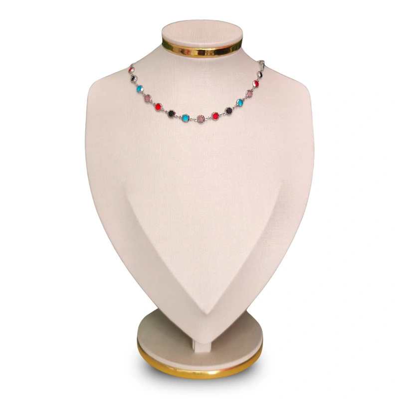 COLAR PEDRAS COLORIDAS AÇO INOXIDÁVEL