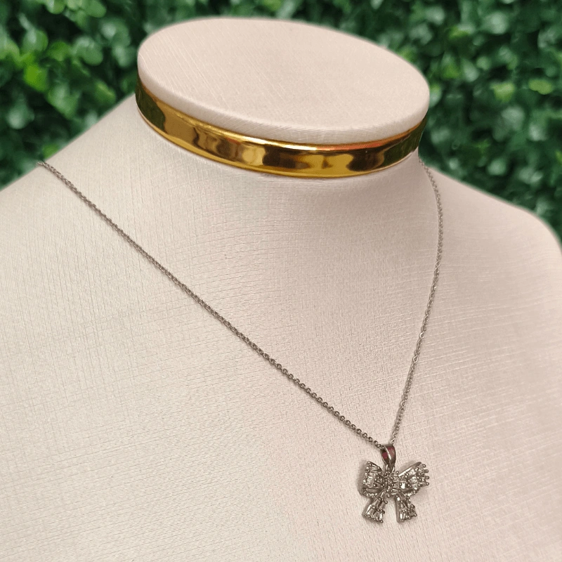 COLAR AÇO INOXIDÁVEL  LAÇO COM ZIRCÔNIAS - alternativa